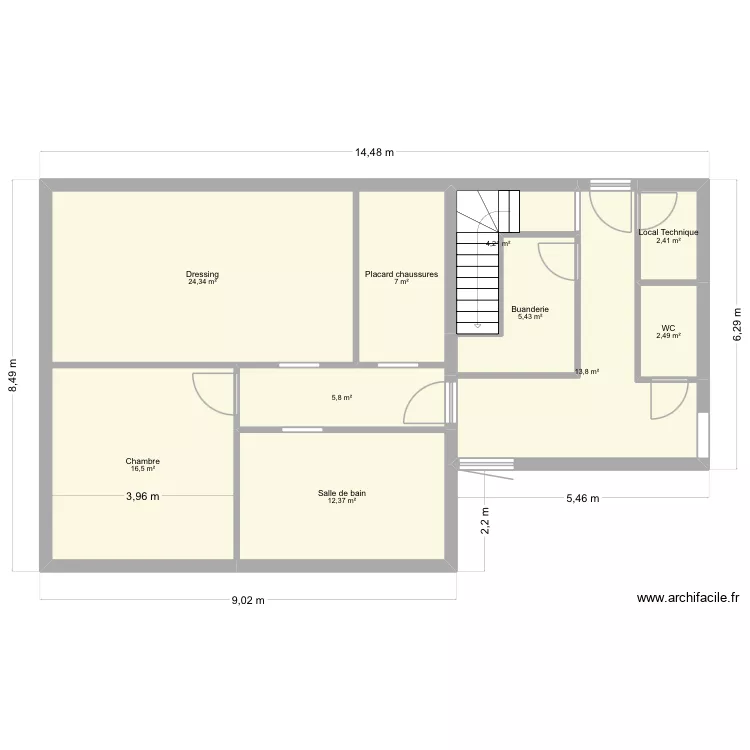 Coin wc buanderie. Plan de 10  et 94 m²