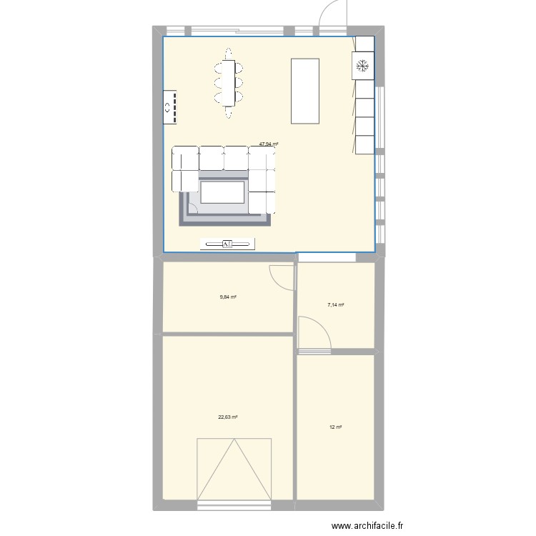 RDC-cuisine out. Plan de 5 pièces et 100 m2