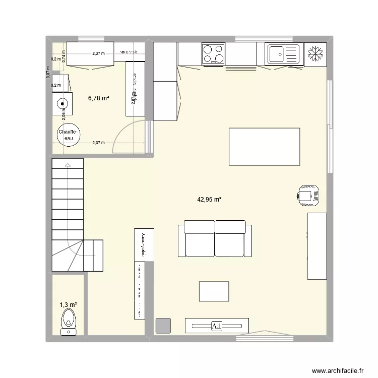 RDC. Plan de 3 pièces et 51 m² RDC. Plan de 3 pièces et 51 m²