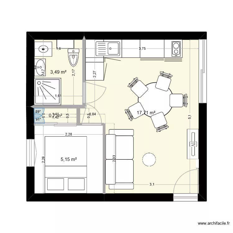 GRUISSAN V1.4. Plan de 4  et 27 m²