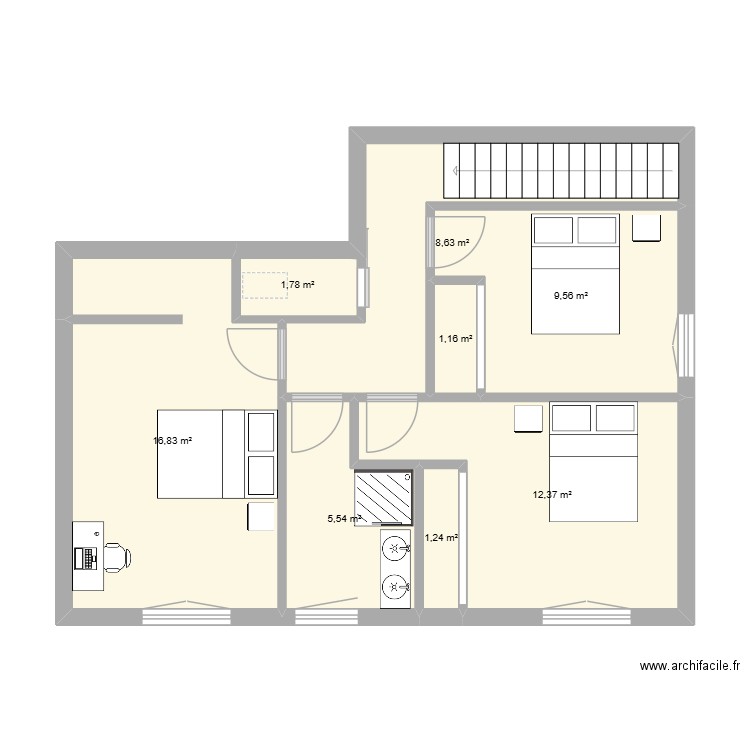 ML surelevation1. Plan de 8 pièces et 57 m2