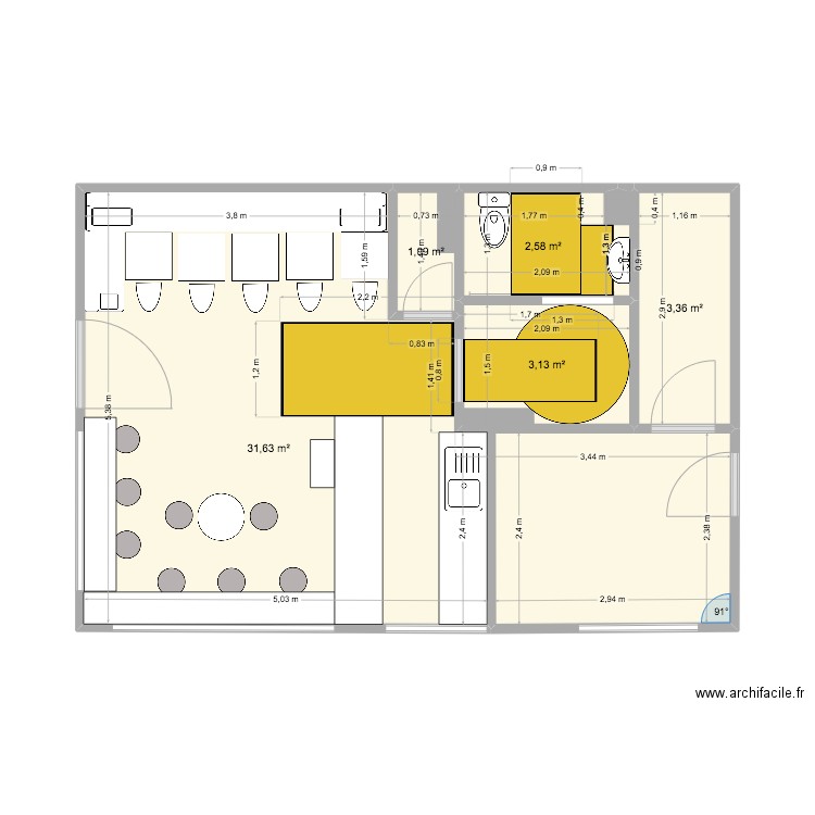Plan bar vitre. Plan de 5 pièces et 42 m2