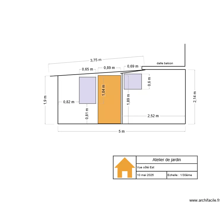 Atelier de jardin face Est. Plan de 