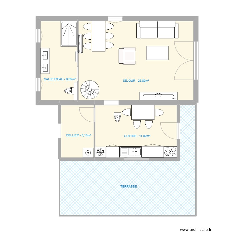 GITE_RDC. Plan de 5 pièces et 78 m2