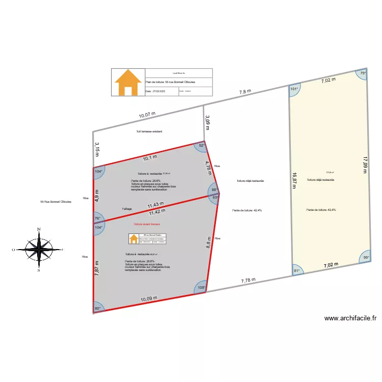 Plan d&eacute;tail de toiture avant travaux *. Plan de 