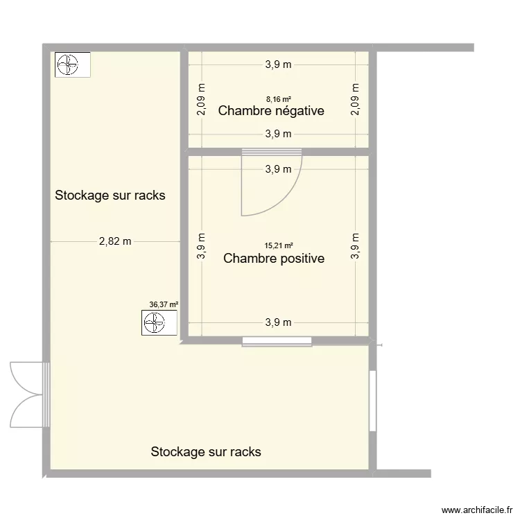Chambres froides CH TH. Plan de 3  et 60 m²