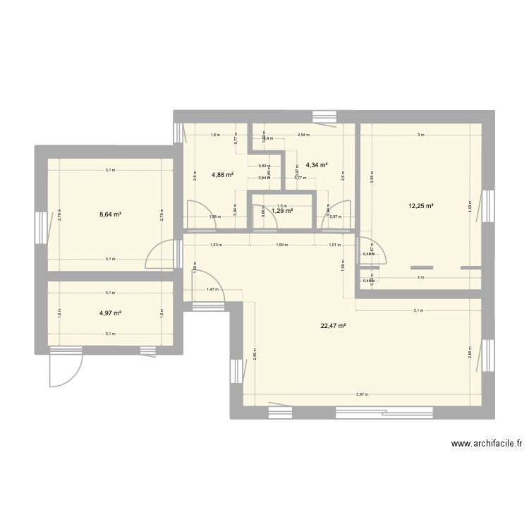 bastidon 70 m 2. Plan de 7 pièces et 59 m2