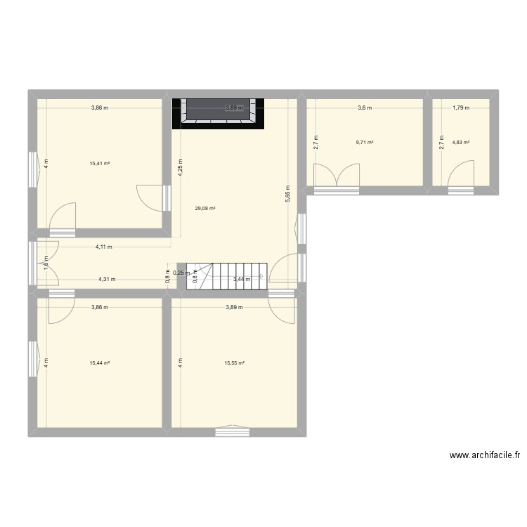 1er test. Plan de 6 pièces et 90 m2