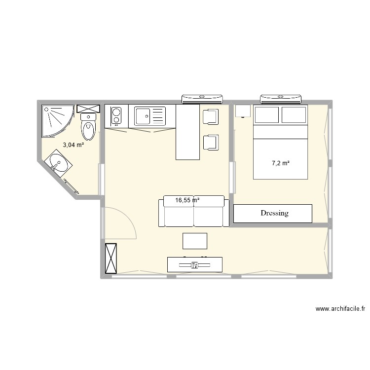 T2 VITRE. Plan de 3 pièces et 27 m2