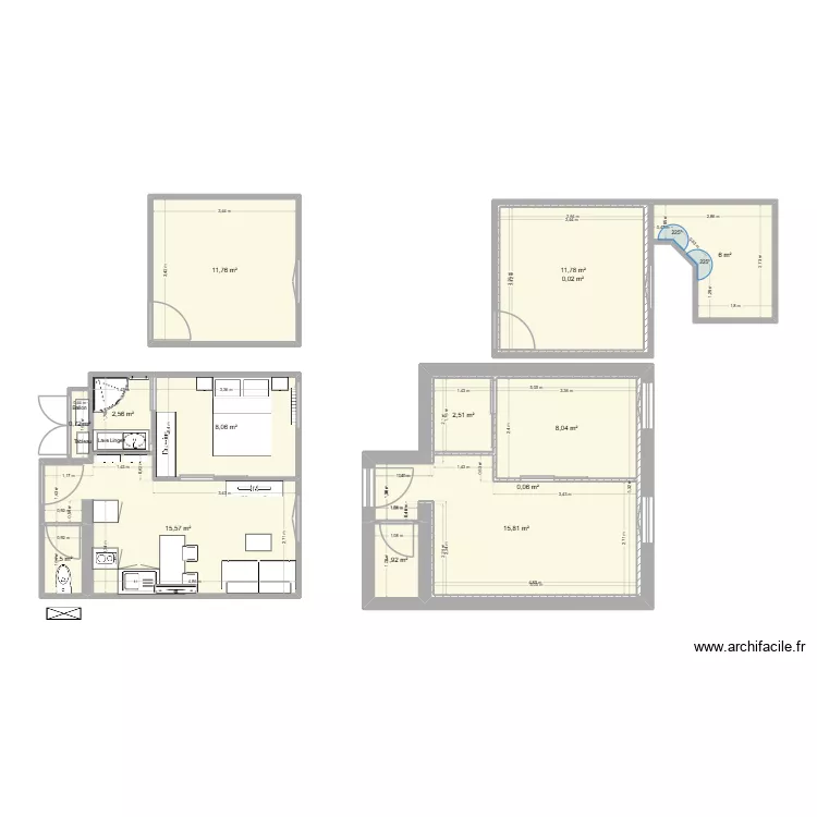 T2 1B. Plan de 14 et 128 m² T2 1B. Plan de 14 et 128 m²