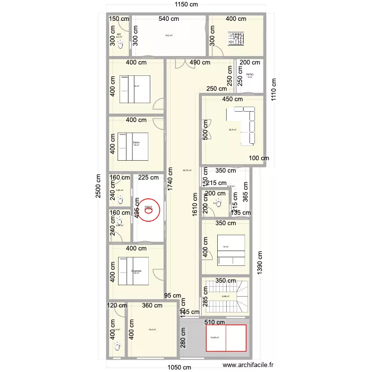 matar niang. Plan de 36 pièces et 448 m²