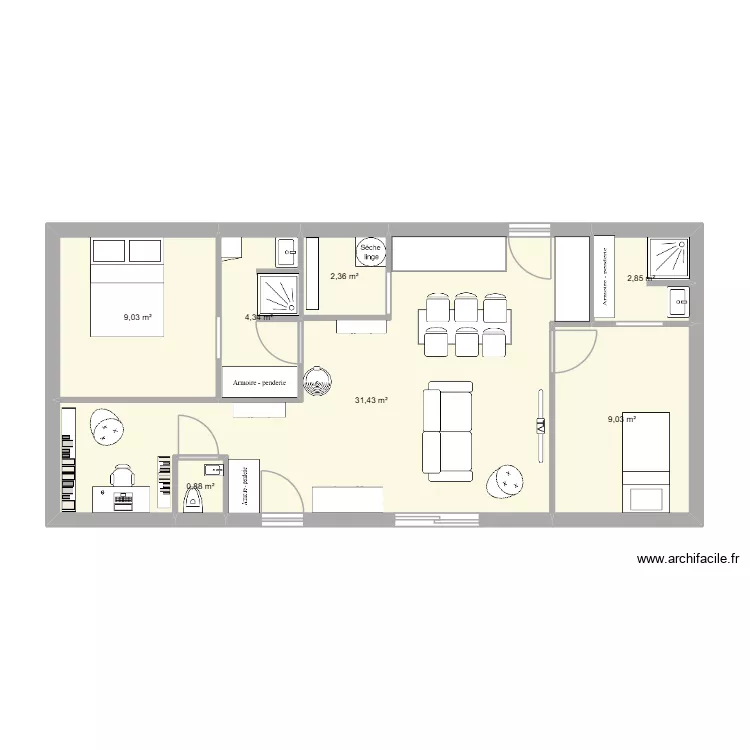 1 SDB par chambre. Plan de 1 SDB par chambre. Plan de
