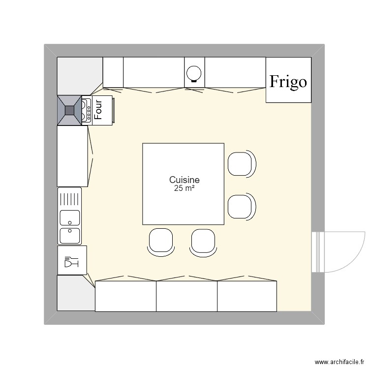 Cuisine. Plan de 1 pièce et 25 m2