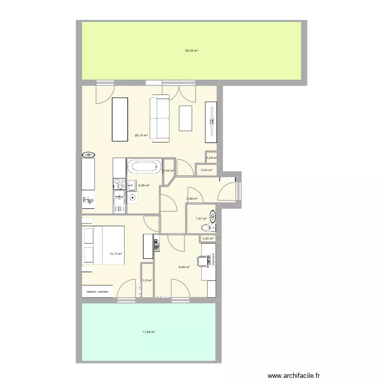 Appartement 2. Plan de 13  et 112 m²