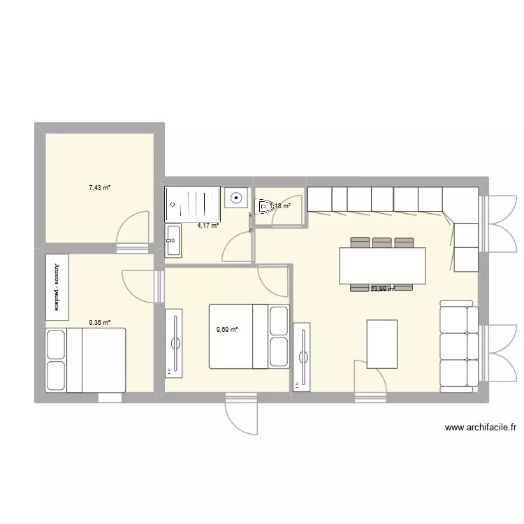 plan tao 555. Plan de 6 Pièces et 56 m²