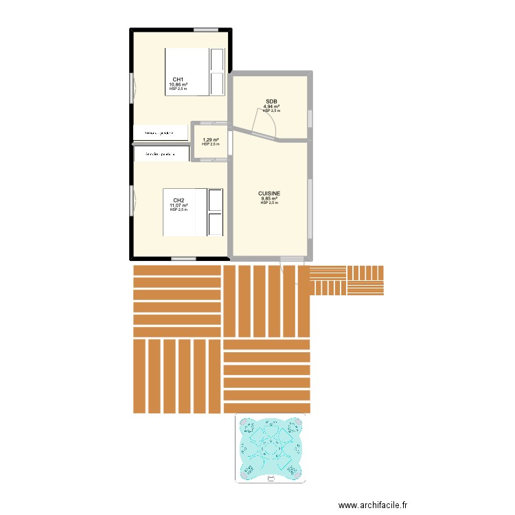 kazananas 2. Plan de 5 pièces et 38 m2