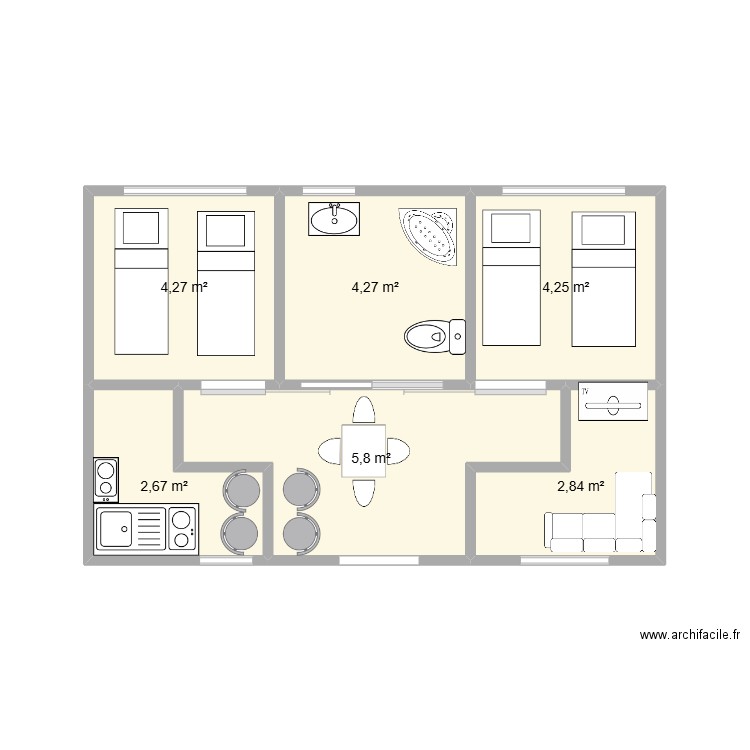 chalet sidi bou said 2. Plan de 6 pièces et 24 m2