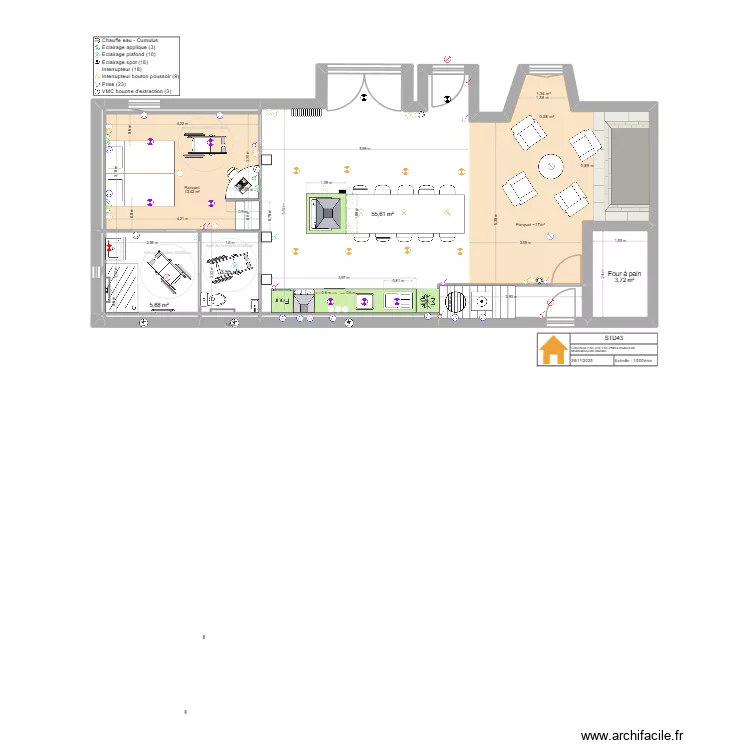 Yssingeaux Den Dulk M. RdC Modification 28_11_25. Plan de 13 pièces et 87 m²