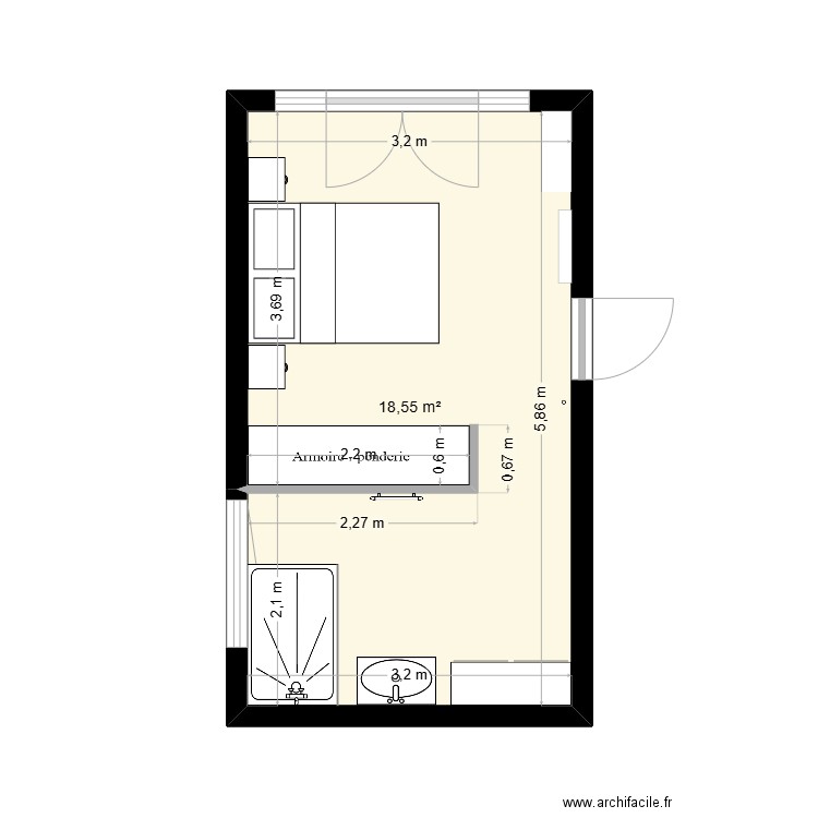 25_0'_08 Manga - Projet suite parentale v2. Plan de 1 pièce et 19 m2
