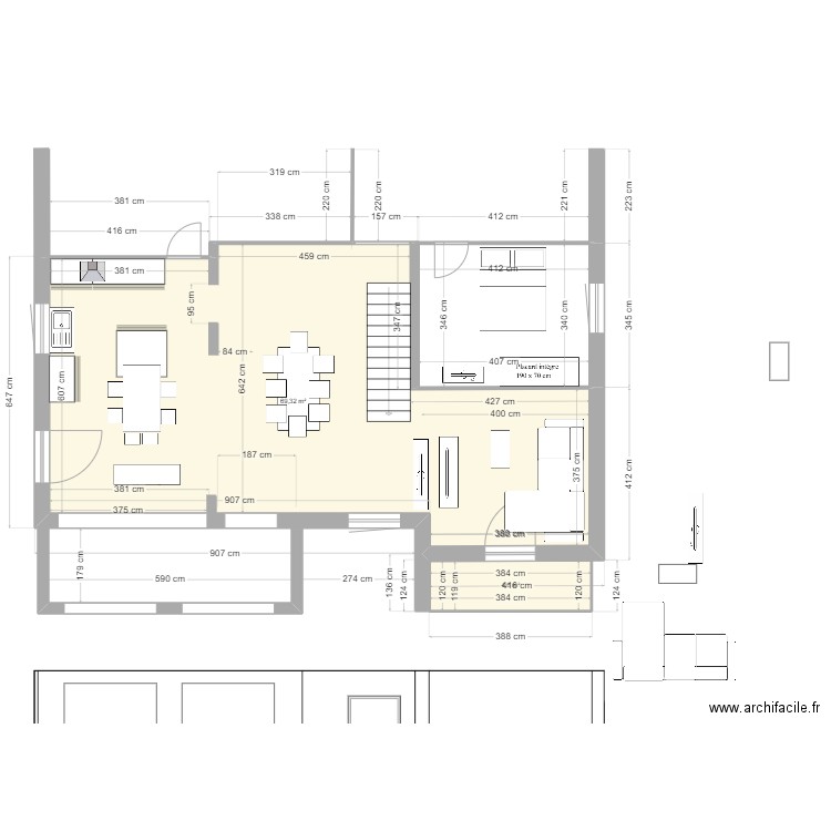 10 NB_Projet Veranda Reve 2024. Plan de 2 pièces et 74 m2