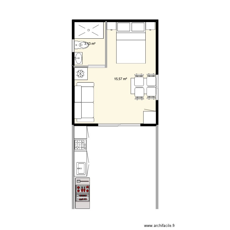 fred. Plan de 2 pièces et 19 m2