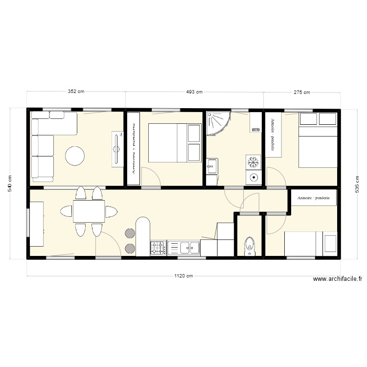 chalet 1. Plan de 6 pièces et 54 m2