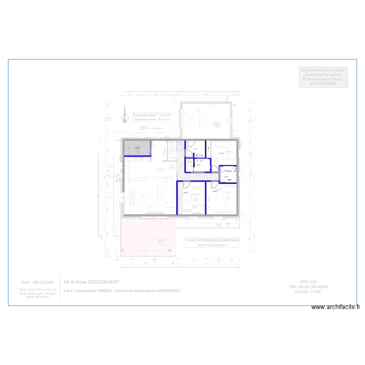 salle de bain avec Baignoire. Plan de 7 pièces et 59 m2