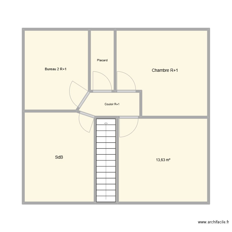 Etage 1. Plan de 7 pièces et 55 m2