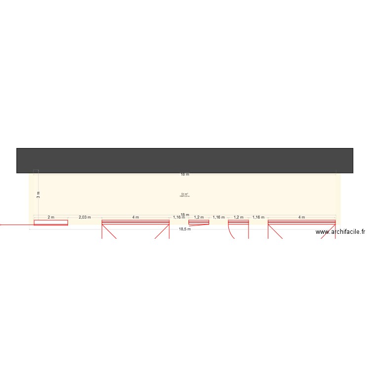 loustaunou. Plan de 1 pièce et 54 m2