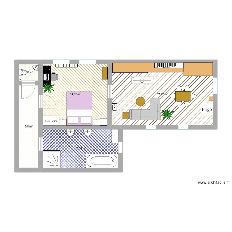 L'année Prochaine. Plan de 5 pièces et 53 m2