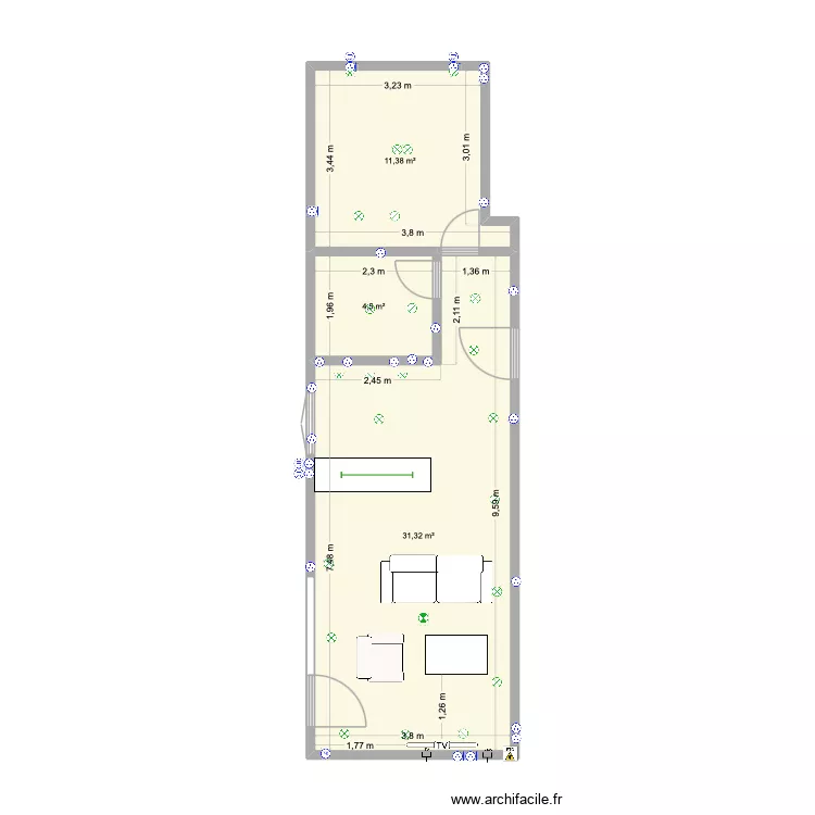 paul. Plan de 3  et 47 m²