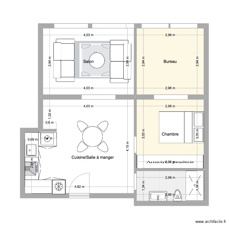 LOT 2A (Dressing). Plan de 5 pièces et 52 m2