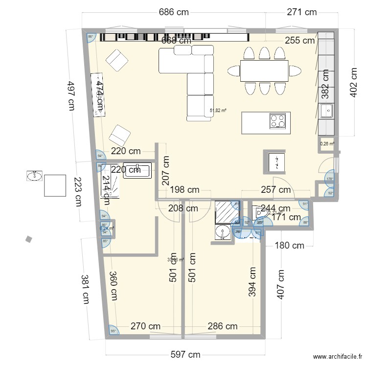 53 Ouest transformation max. Plan de 5 pièces et 85 m2