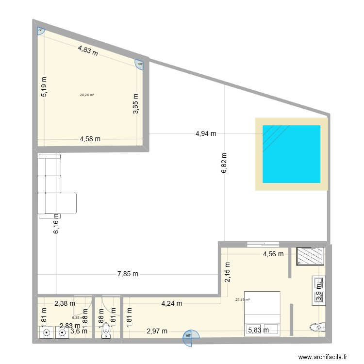 maison bunga. Plan de 3 pièces et 52 m2