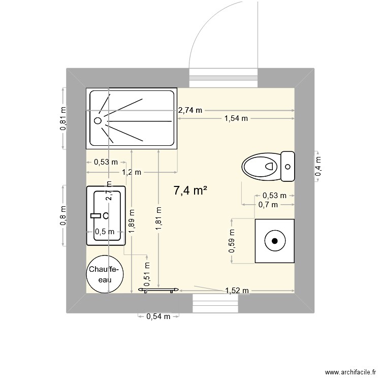 SdB2. Plan de 1 pièce et 7 m2