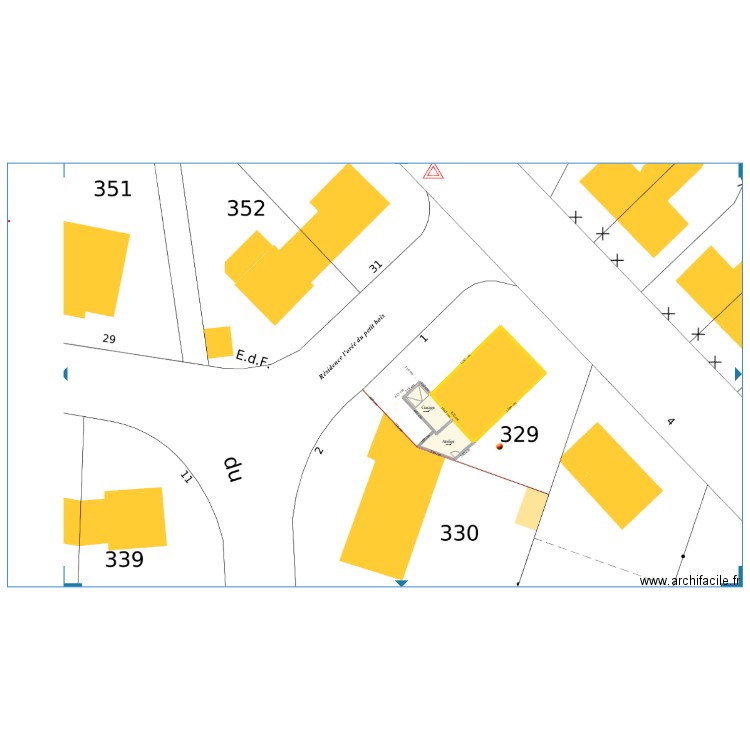 Insertion cadastre . Plan de 2 pièces et 37 m2