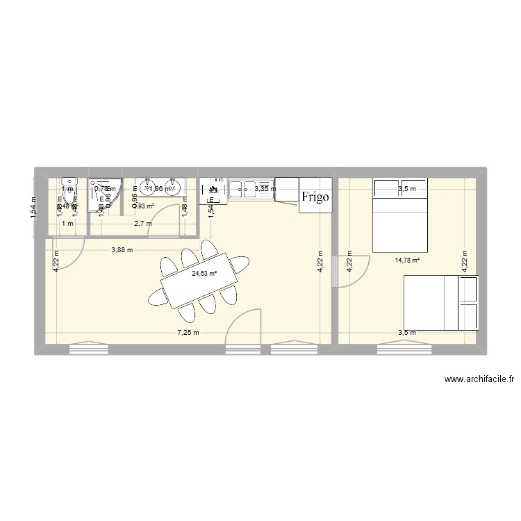 maison etang. Plan de 4 pièces et 45 m2