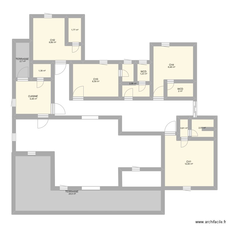PLAN M. Plan de 14 pièces et 83 m2