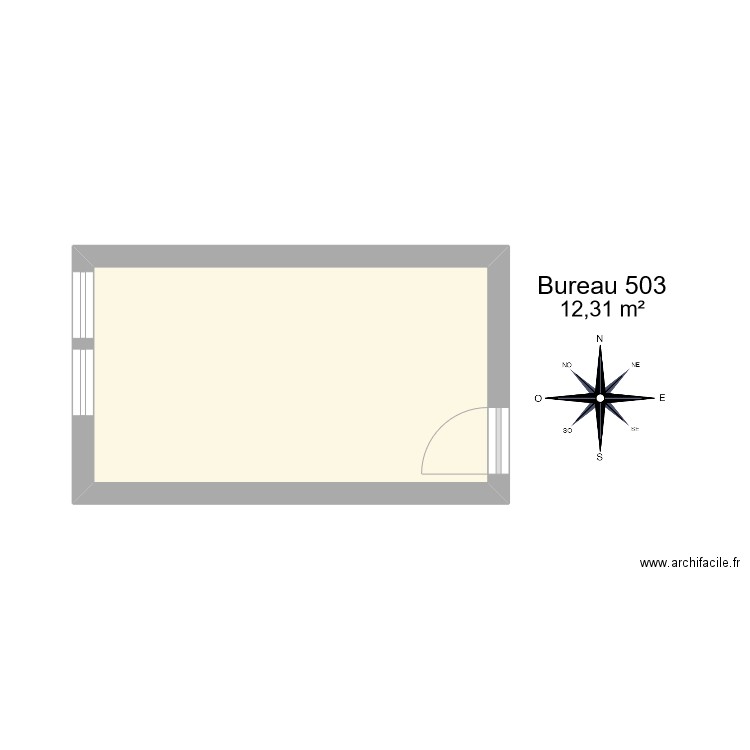 Bureau R 503. Plan de 1 pièce et 12 m2