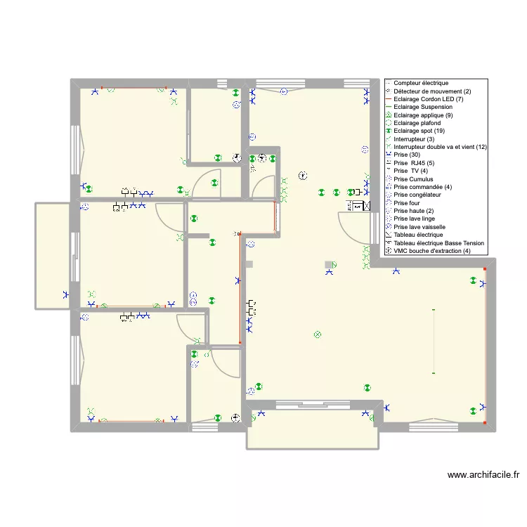 Megeve Grande Fontaine Electricit&eacute; (sans cotes). Plan de 9  et 91 m²