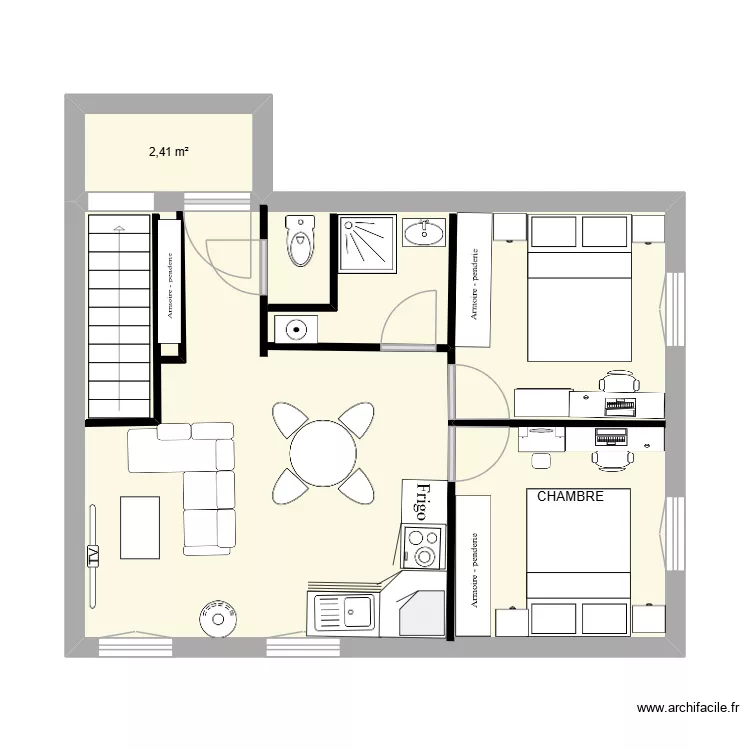 appartement essai 3. Plan de 2 pièces et 47 m²