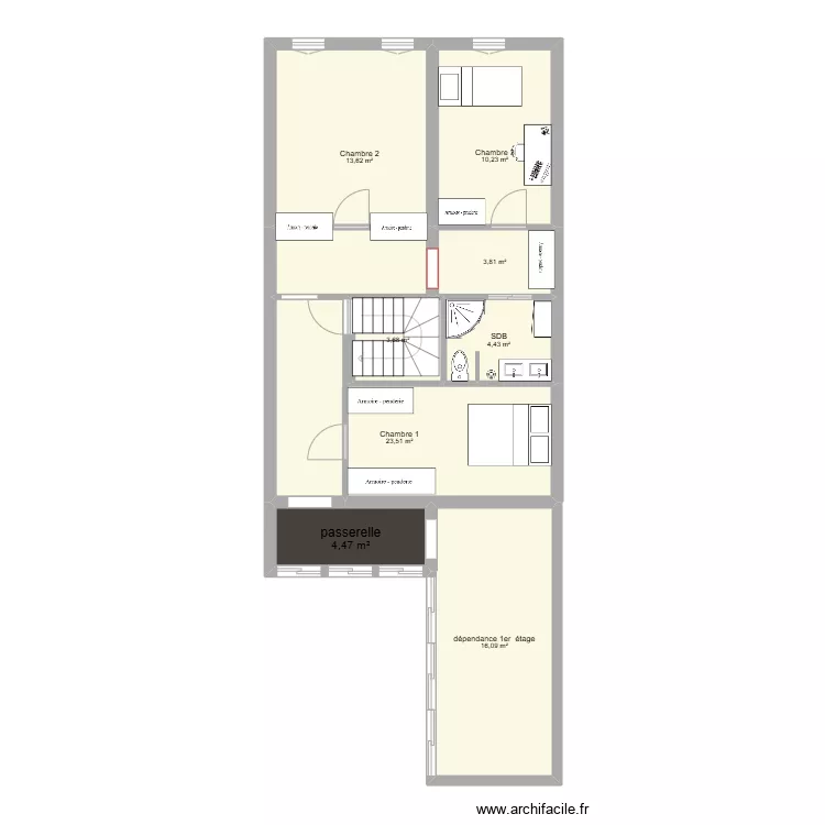 projet chambre et SDB. Plan de 