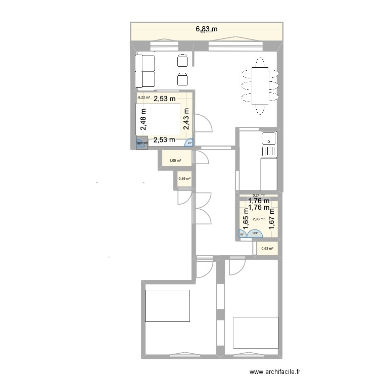 292. Plan de 7 pièces et 17 m2