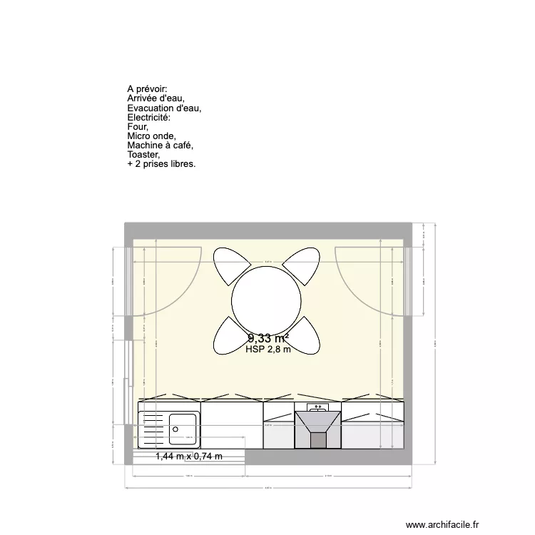 Cuisine Activ Travel. Plan de 1  et 9 m²