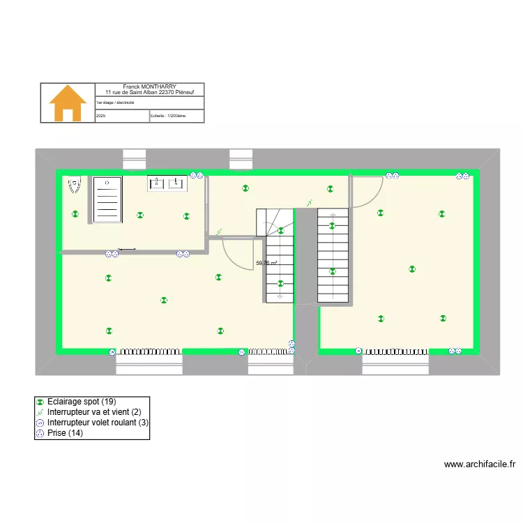 1er ETAGE &eacute;lec 2025. Plan de 1 pièce et 60 m²