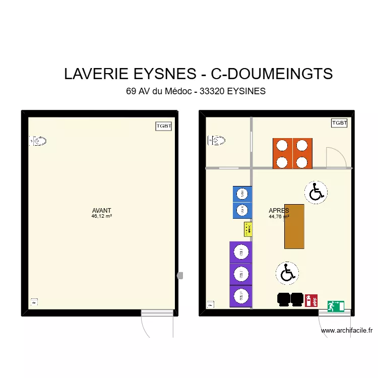 Plan laverie Eysines 2 (avant et apr&egrave;s). Plan de 0 pièce et 0 m2