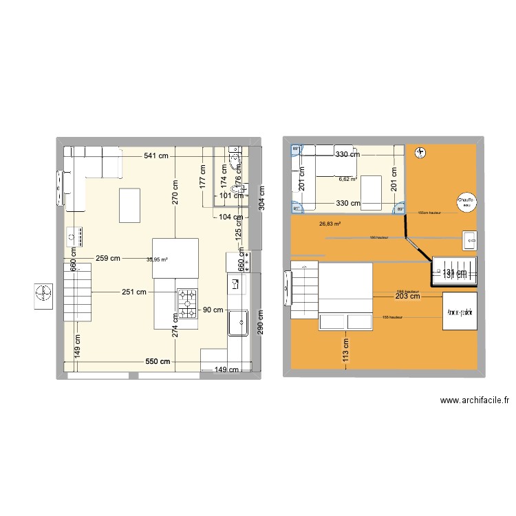 maison escalier salle de bain haut. Plan de 5 pièces et 81 m2