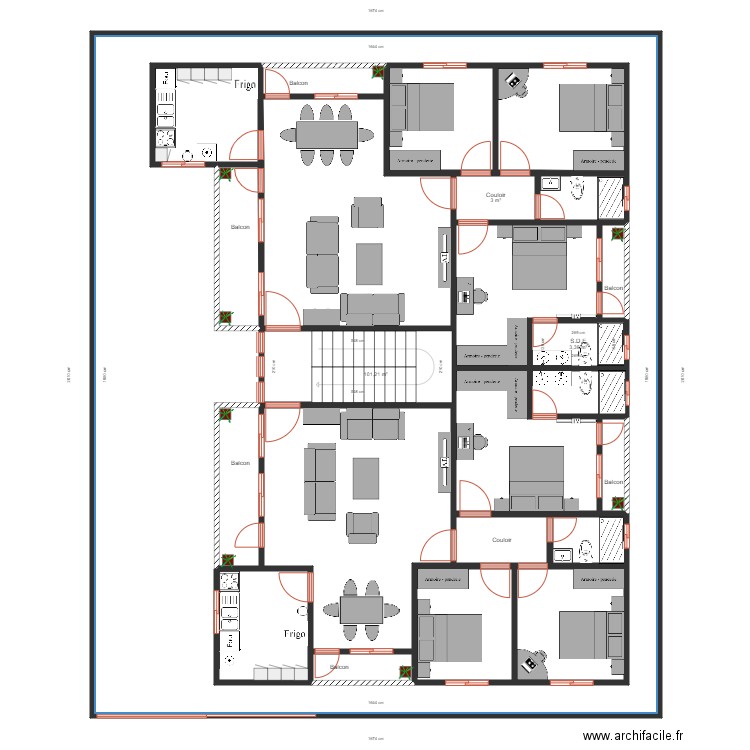 plan r+1 02 apparts t4 aménagement . Plan de 24 pièces et 524 m2