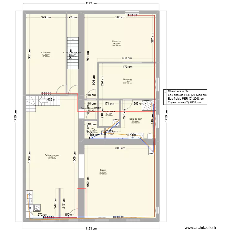 plan eva am&eacute;nagement du 31 01 2026 plomberie. Plan de 10  et 166 m²