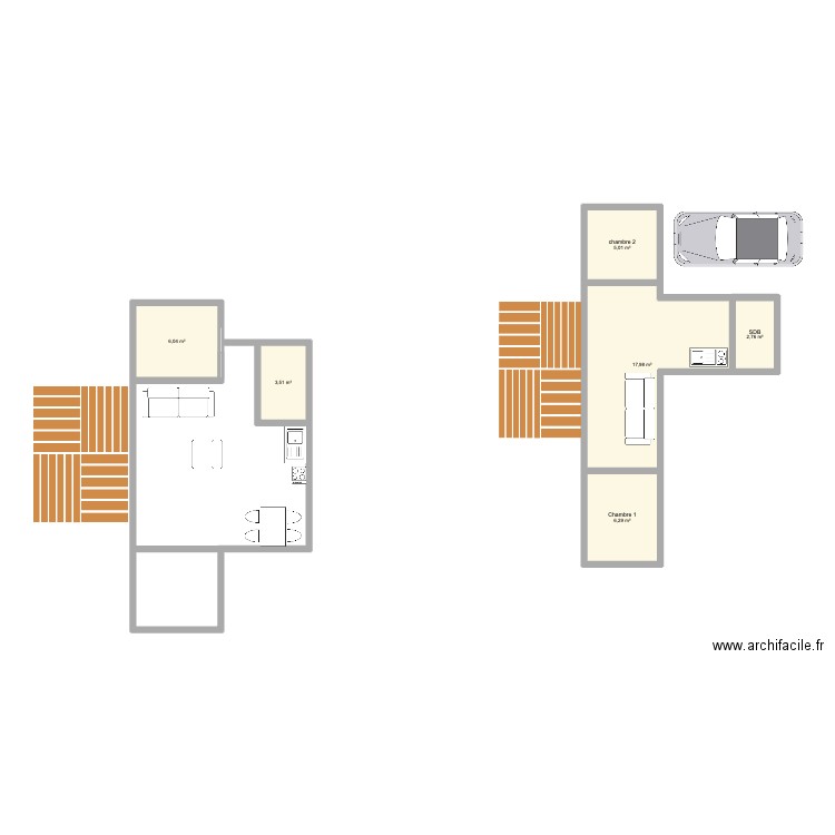 dans la foret 2 plain pied. Plan de 6 pièces et 42 m2
